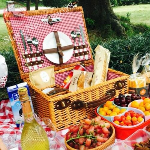 Rattan Picnic Basket Hand-held Picnic Receiving Basket Shopping Basket Thermal Insulation Food Basket Outdoor Picnic Box Thermal