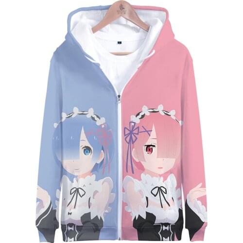 Re:Zero Kara Hajimeru Isekai Seikatsu Women/Men Hoodies Sweatshirts Anime Emilia Rem Ram Cosplay Zipper Hooded Jacket Outerwear
