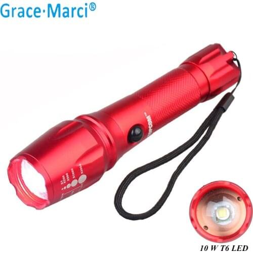 GM Powerful 10W LED Flashlight Zoom Adjustable XML-T6 LED Lantern Light IP67 Waterproof Chargeable Torch Light Camping Light