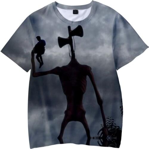 2021 new summer mens siren head 3D printing SCP horror game street fashion hip hop childrens T-shirt