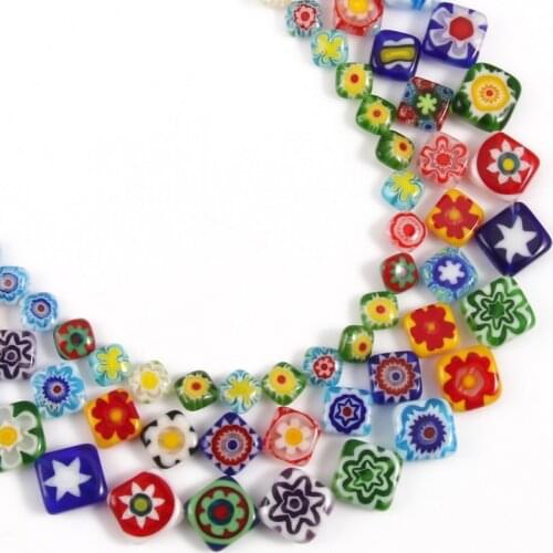 6 8 10mm Rhombus Flower Pattern Lampwork Glass Spacer Beads for Needlework Jewelry Making Findings Crafts Diy Bracelet Necklace