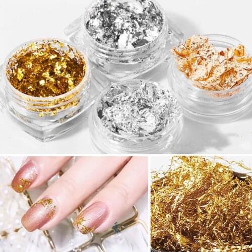 Nail Art Gold Silver Aluminum Foil Sticker 3D Glitter UV Gel Polish Nail Decor Sequins Paper Manicure Gold Transfer Foil Sequins