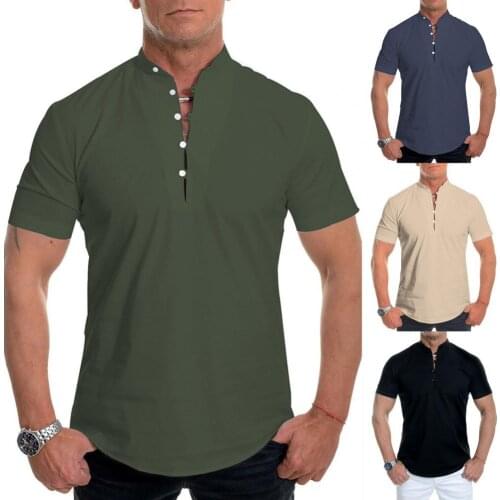 Solid Color t shirt for Men Summer Breathable Short Sleeve Tees Tops Men Slim stand collar T-shirt Pullovers Tops mens Clothing