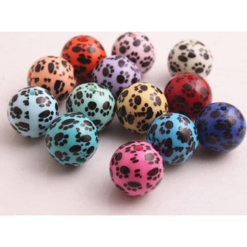 OYKZA Fashion 20mm 100pcs Acrylic Colorful Solid Print Paw Beads for Girls Necklace Jewelry