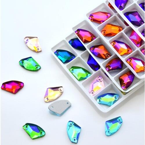 Sew On Rhinestones Galactic AX Shape Flatback Crystal Glass Strass Color AB Sewing Rhinestones For Wedding Decoration