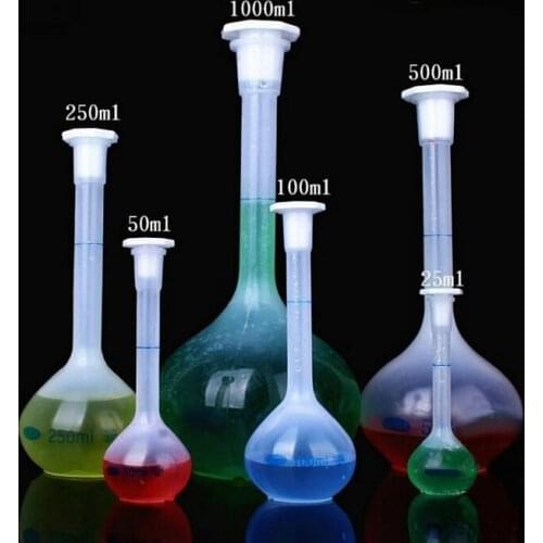 25ml to 1000ml Long Neck Clear White Plastic Volumetric Liquid Measuring Flask