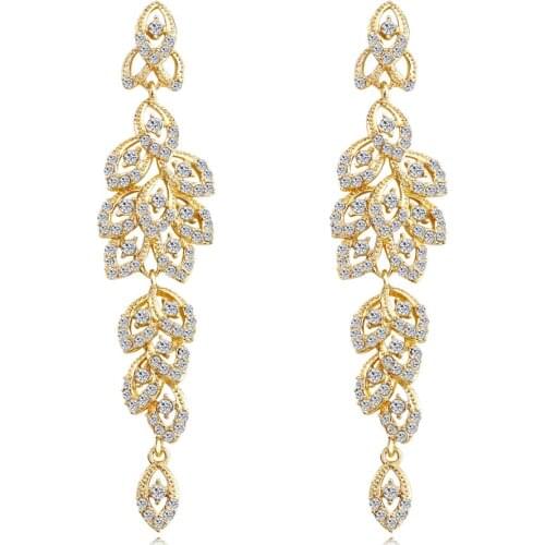 TREAZY Brides Fashion Crystal Long Drop Earrings for Women Charming Floral Hanging Dangle Earrings Wedding Birthday Prom Jewelry