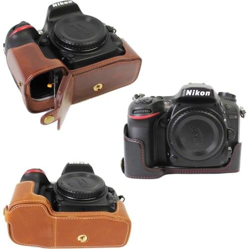 Vintage PU Leather Camera Case Bag Half Body For Nikon D7100 D7200 Bottom Cover Removable Battery Design