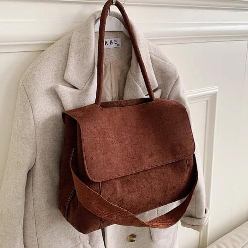 High Capacity Scrub PU Leather Crossbody Bags for Women 2021 Winter Suede Handbags Lady Designer Womens Hand Bag Shoulder Bag