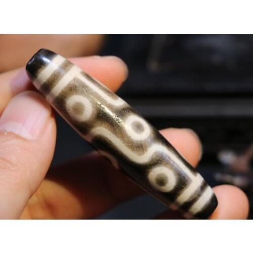 Magic Power Tibetan Old Agate Black White 9 Eye Kingdom Long dZi Bead Amulet 4A Timestown