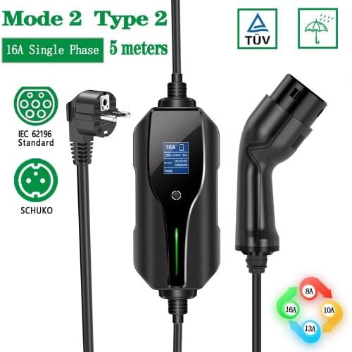 IEC 62196 EV Charger EV Cable Type 2 Car Charging Stations For Electric Vehicle Adjustable 8A 10A 13A 16A Controller