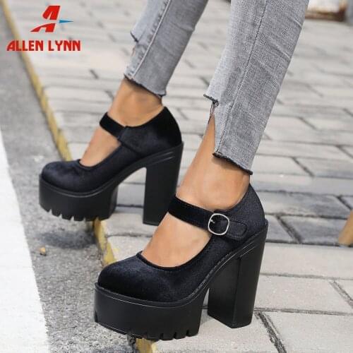 Autumn Spring 2021 Brand New Fashion Female Pumps Platform Thick High Heeled Buckle Pumps Women Concise Elegant Ladies Shoes