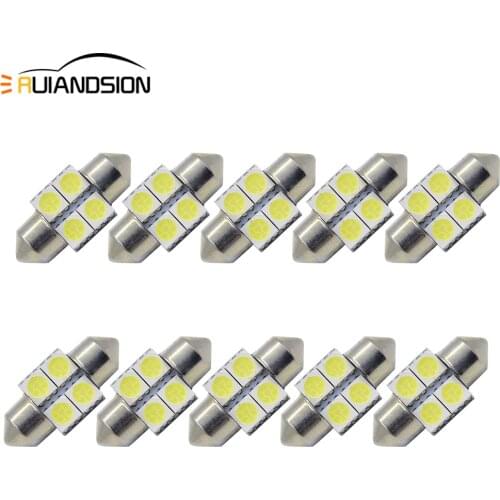 10pcs 0.6W Car Interior Light 28mm 5050 4SMD LED Bulbs C5W Festoon Vanity Mirror Dome Reading Door Number Light 12V White