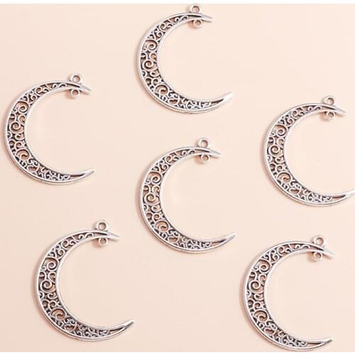 10pcs 30*41mm Antique Silver Moon Charms Fit Bracelet Necklace Pendant Making DIY Handmade Craft Jewelry Accessories for Women