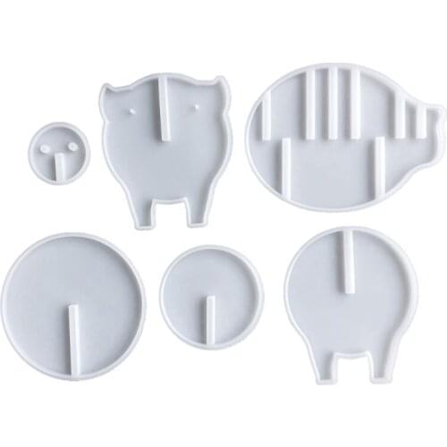 X7YC 6 Pcs Piggy Coaster Epoxy Resin Mold DIY Cute Pig Cup Mat Mug Pad Silicone Mould