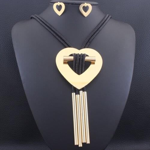 102CM Long Chains Sweater Round Heart Necklace & Stud Earrings Fashion Stainless Steel Jewelry Sets For Women SEDZCUCI