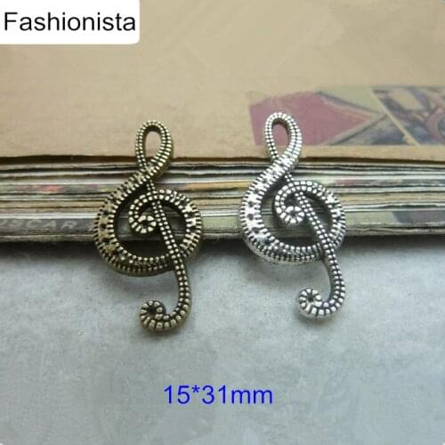 90 Pcs Vintage Metal Alloy Antique Silver/Bronze Plated Music Sign Charms for Jewelry Making DIY Handmade Music Symbol 15*31mm