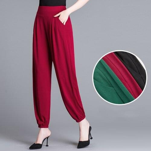 Middle Aged and Old Women Pants Spring Summer Thin Elastic Waist Loose Bloomers Pant Large Size Grandma Harem Trousers 5XL W2002