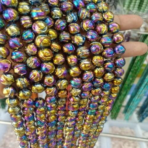 Plating Color Natural Stone Beads DIY 6/8/10mm Gold Round Loose Ocean Riverstone Stone Beads For Jewelry Making