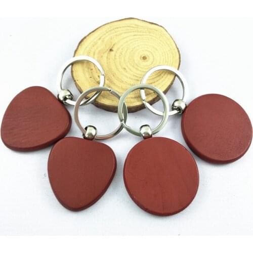 50pcs Blank Round Heart Copy Red Wooden Key Chain DIY Promotion Tags Promotional Gifts