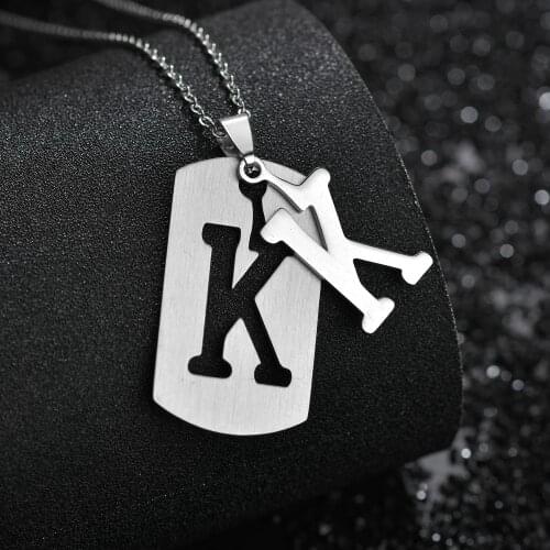 Quality stainless steel 26 alphabet pendant necklace men jewelry personality hollow letter pendant cross chain friendship gifts