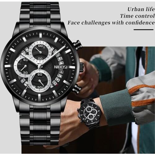 NIBOSI Fashion Mens Stainless Steel Watches Luxury Men Business Calendar Quartz Wrist Watch Man Clock Montre Relogio Masculino