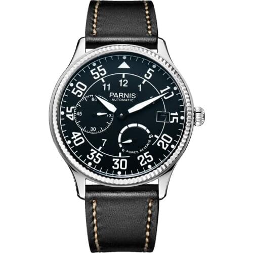 New Parnis 45mm Dial Automatic Mechanical Mens Watch Leather Strap Waterproof Men Wrist Watches Man Clock 2019 Top Luxury Brand