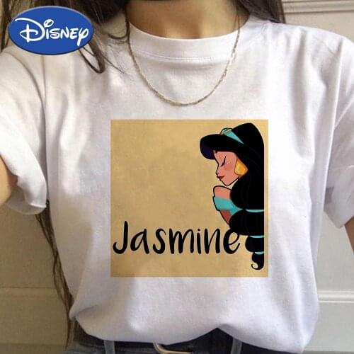 Disney Beautiful Women T Shirt Crewneck Short Sleeve Elegant Jasmine Princess Print Branded Tshirts Funny Summer Hipster