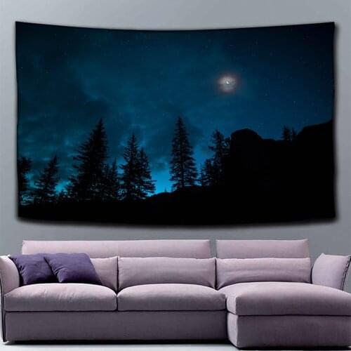 Landscape Tapestry Moon Large Tapestry Forest Wall Tapestry Home Bedroom Starry Sky Curtain Scenery Dorm Tapestry
