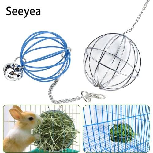 Hay Ball Shape Grass Feeder Tool Food Stainless Steel Plating Rack Ball For Rabbit Guinea Pig Pet Hamster Cage Hanging Decor