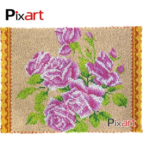 Latch Hook Rug Pink Roses Lush Wall Wall Tapestry Kits DIY Carpet Rug Lofty Yarn Cushion Arts Crocheted Fluffy Floor Mat Crafts