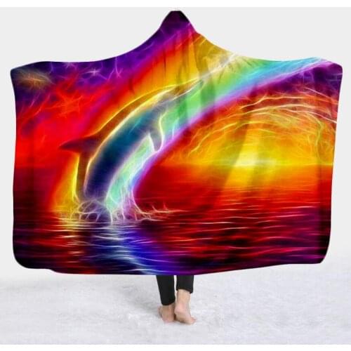 Plstar Cosmos Cute dolphin colorful Blanket Hooded Blanket 3D full print Wearable Blanket Adult men women Blanket style-5