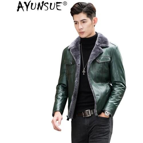 AYUNSUE Genuine Leather Leather Men Sheepskin Shearling Coat Real Wool Fur Coat Men Short Autumn Winter Jacket WXL1506 KJ1515