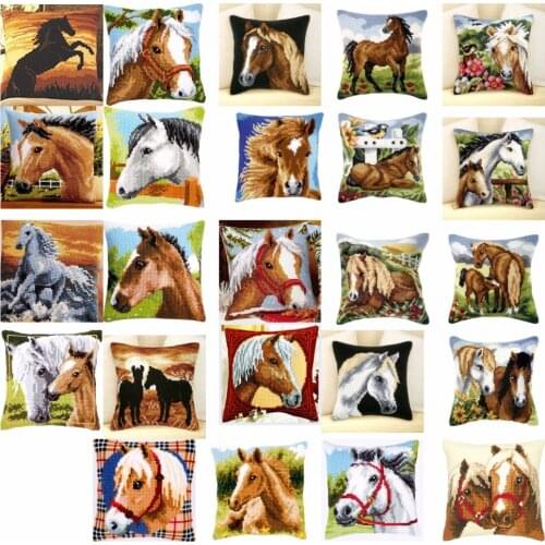 Horse 1 style Cross Stitch Pillow Mat DIY Craft Tapestry Pillow 42CM by 42CM Needlework Crocheting Cushion Embroidery