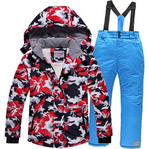 Lets Go Skiing Boys Ski Suit Thicken Warm Hooded Childrens Ski Snowsuit Waterproof Snowboard Jacket Pants Set 5 -11 year