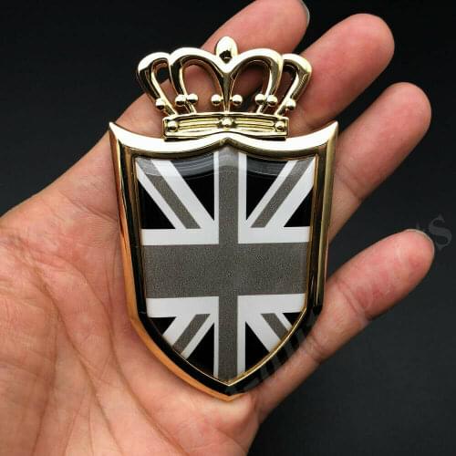 Metal Golden The Union Jack UK Flag Crown Shield Car Emblem Badge Decal Sticker