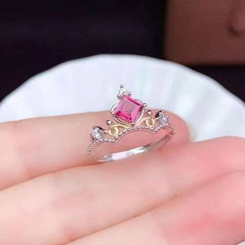 Fashion grace crown square Natural red garnet gem Ring S925 Silver Natural Gemstone Ring girl Women party gift fine Jewelry