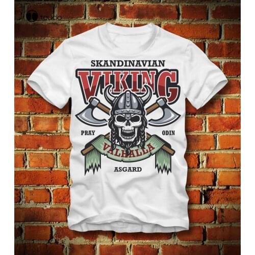 New Summer Tee Shirt Funny T Shirt Vikinger Viking Valhalla Asgard Odin Skandinavian Skull Thors Custom T-Shirt