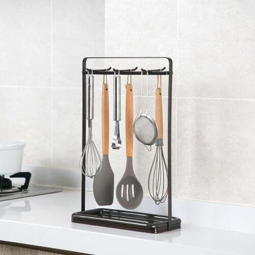 Sink Organizer Wrought Iron Kitchenware Hanging Rack With 6 Hooks Kitchen Tools Draining Rack With Removable Tray