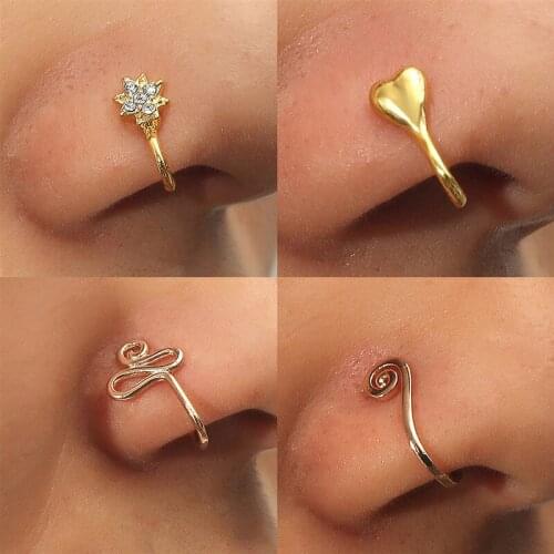 Original Copper Wire Spiral Fake Piercing Nose Ring 2021 Punk Gold Silver Color Clip Nose Ring Also Can Be Ear Clip Cuff Bijoux