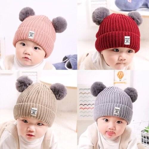 Autumn Winter Warm Kids Hats Caps Toddler Baby Girl Boy Hat Knitted Skullies Beanies Fur Balls Woolen Children Hat Accessories