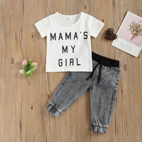 0-3Y Summer Casual Kids Boy Clothes Sets Letter Print Short Sleeve T Shirts Tops Denim Pants