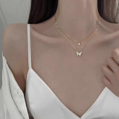 925 Sterling Silver Color O-Chain Double Layer Exquisite Butterfly Pendant Choker Necklace Wedding Gift for Women Fine Jewelry