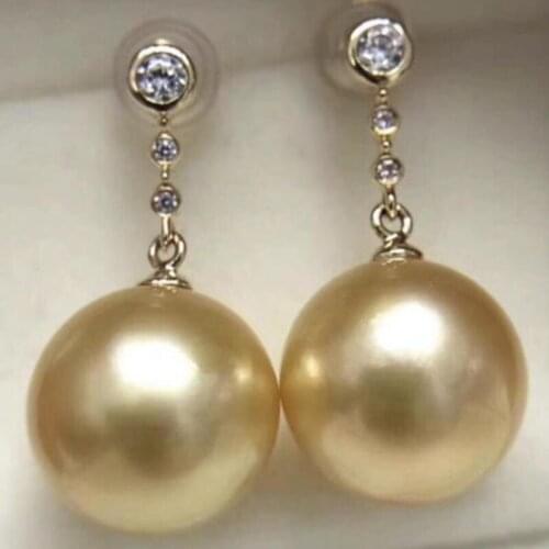 Pair of 11-12mm SOUTH SEA GOLD PEARL EARRING 18K