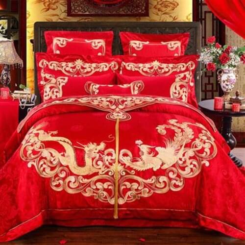 Deluxe Egyptian Cotton Embroidery New Wedding 4 Piece Long Staple Cotton Bright Red Wedding 6 Piece Pure Cotton Bedding Set