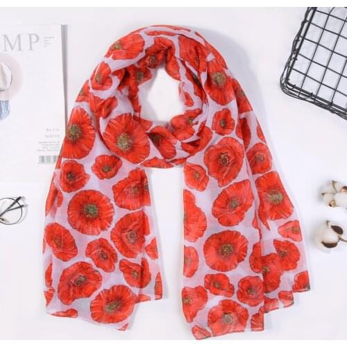 2020 New Fashion Poppy Print Scarves Shawls Women Long Soft Trendy Flower Scarf Wrap Hijab Muffler 2 Color Free Shipping
