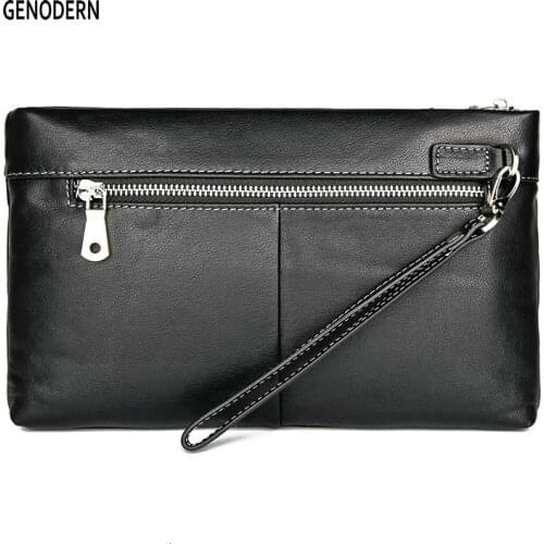 GENODERN New Mens Clutch Bag with Wristlet Genuine Leather Handbag for MenHand Purse Large Wallet Organizer Purse