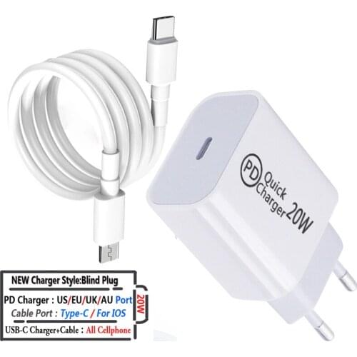 Usb cable Type C Fast Charger EU/UK/US/AU plug PD 20w Usb Cable Quick Charge QC3.0 for Iphone 12/Pro max /X/Xs Adapter pd charg