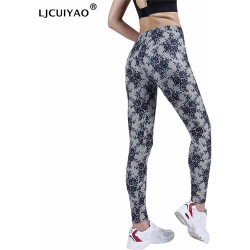 LJCUIYAO High Quality Leggings Gym Girl Push Up Sport Fitness Running Snake Print Pants Elastic Women Flower Pattern Trousers