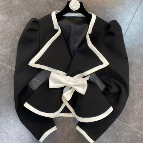 2021 French style small fragrance short jacket women o-neck bow elegant hit color outerwear